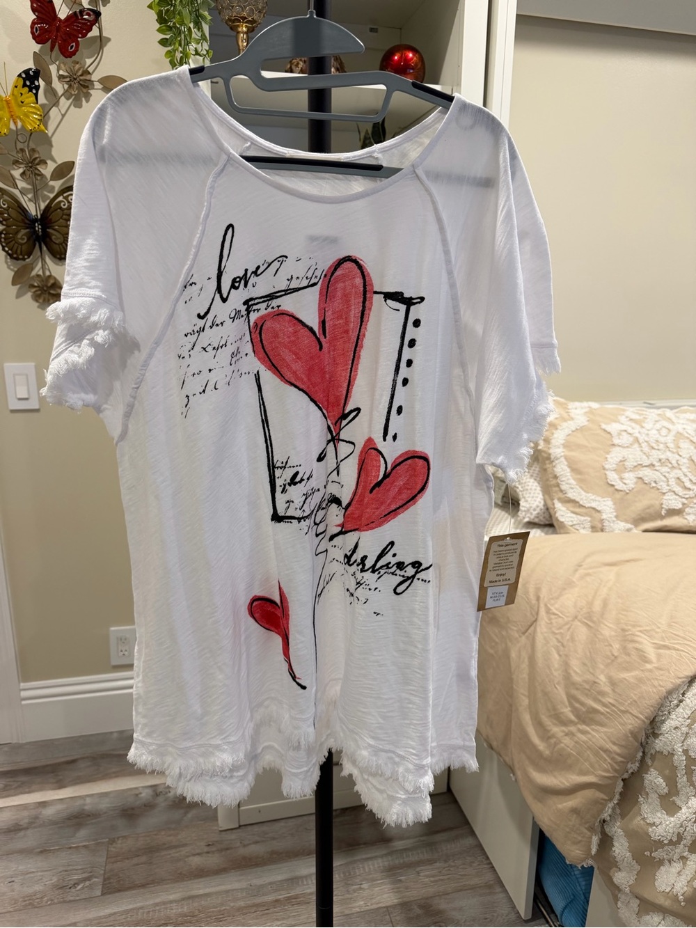 White Women's Graphic Heart Tee with Red Accents